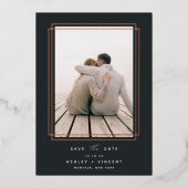 Geometrisch Lijst | Verticale foto slaat de datum  Folie Uitnodiging (Voorkant)