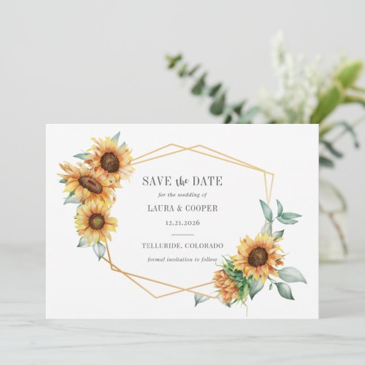 Geometrisch Lijst, zonnebloempitten Save The Date (Staand voorkant)