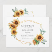 Geometrisch Lijst, zonnebloempitten Save The Date (Voorkant / Achterkant)