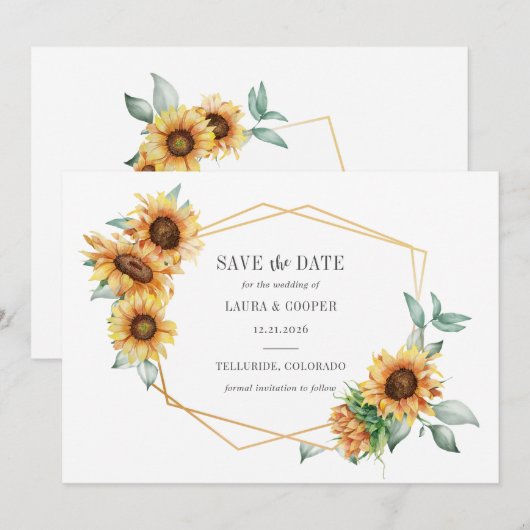 Geometrisch Lijst, zonnebloempitten Save The Date (Voorkant / Achterkant)
