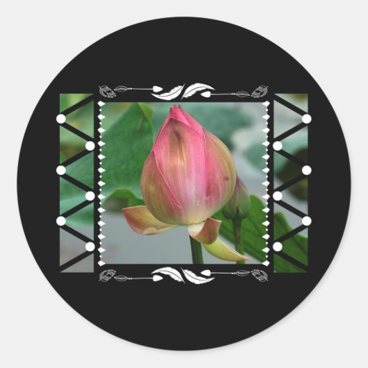 Geometrisch Lotus Flower Floral Ronde Sticker (Voorkant)
