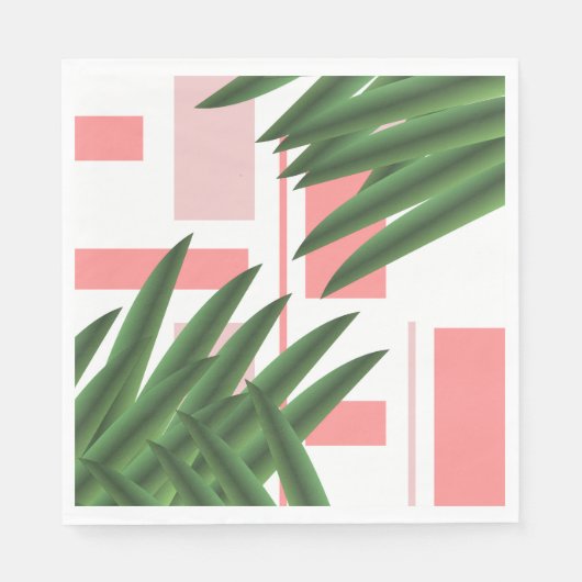 Geometrisch Luau Tropisch Palm Leaves Coral Green Servet (Voorkant)