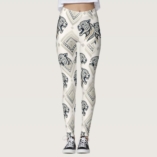 Geometrisch Luipaard Patch Patroon Leggings (Voorkant)