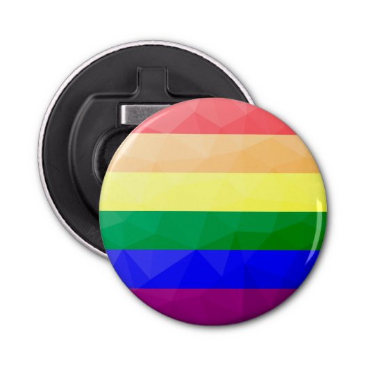 Geometrisch maaspatroon LGBT-vlag regenbooglijnen Button Flesopener (Voorkant)