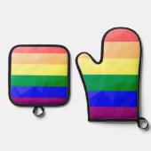 Geometrisch maaspatroon LGBT-vlag regenbooglijnen Ovenwant & Pannenlap Set (Voorkant)