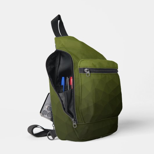 Geometrisch maaspatroon met groene gradiënt van he sling bag (Open)