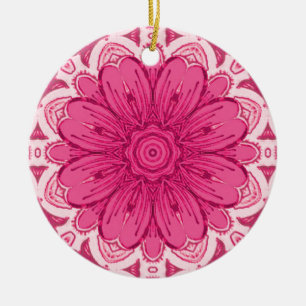 Geometrisch madeliefjespatroon in koraal en pastel keramisch ornament