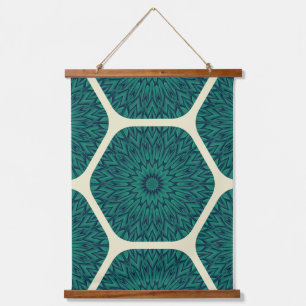 Geometrisch Mandala Hexagon patroon – Deep Green & Hangend Wandkleed