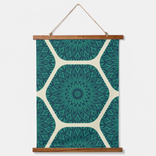 Geometrisch Mandala Hexagon patroon – Deep Green & Hangend Wandkleed (Voorkant)