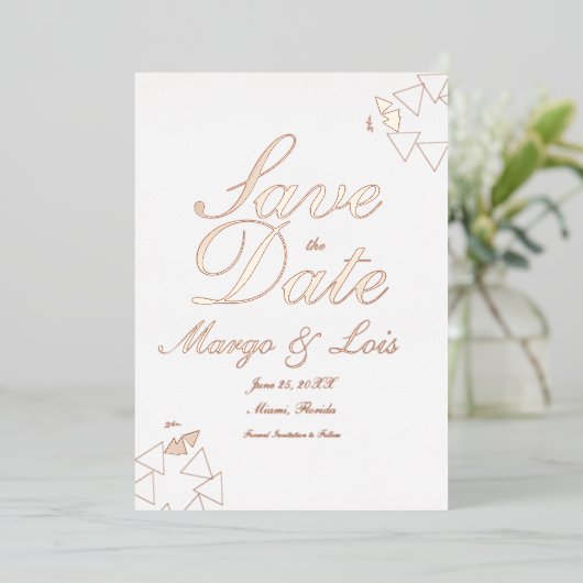 Geometrisch Manuscript sparen de Datum Gedrukte Folie Uitnodiging (Staand Voorkant)