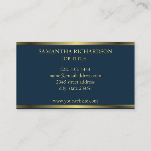 Geometrisch marineblauw en goudkleurig professione visitekaartje (Achterkant)