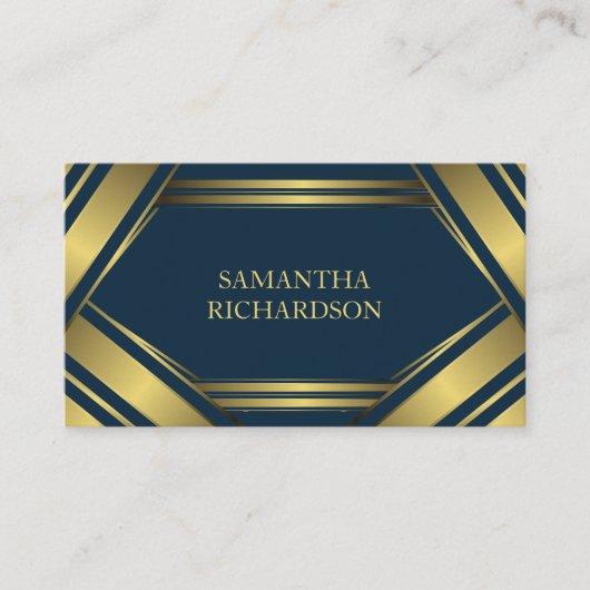 Geometrisch marineblauw en goudkleurig professione visitekaartje (Voorkant)