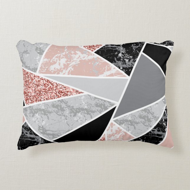 Geometrisch marmer met roze glitter: naadloos accent kussen (Voorkant)