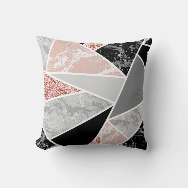 Geometrisch marmer met roze glitter: naadloos kussen (Voorkant)