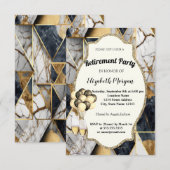 Geometrisch marmer, wijnglas, ballonnen, pensioen kaart (Voorkant / Achterkant)