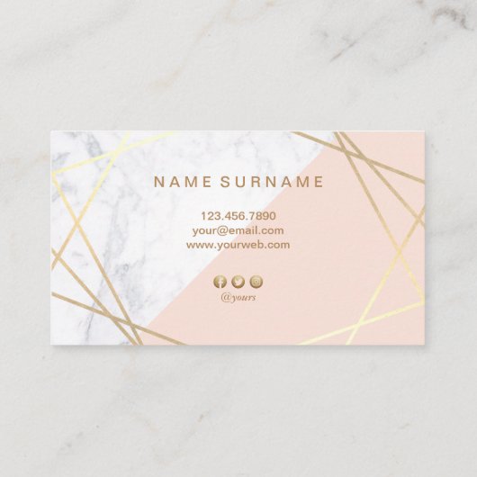 Geometrisch Marmeren Gouden Lichtrose Visitekaartj Visitekaartje (Achterkant)