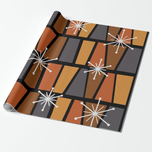 Geometrisch MCM Abstract verbrand Sinaasappel Cadeaupapier (Uitgerold)