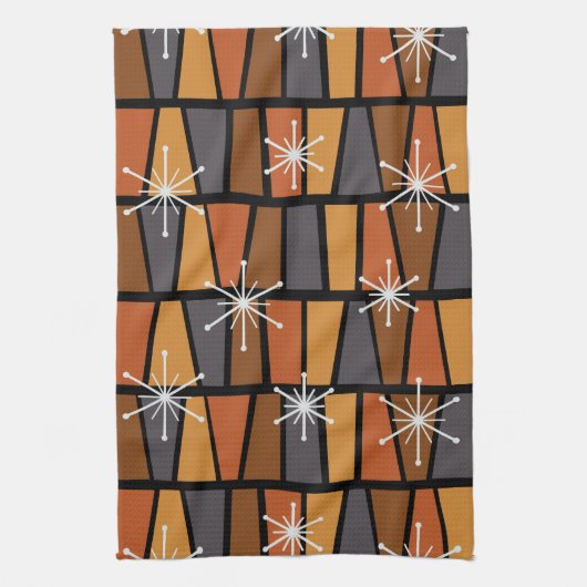 Geometrisch MCM Abstract verbrand Sinaasappel Theedoek (Verticaal)