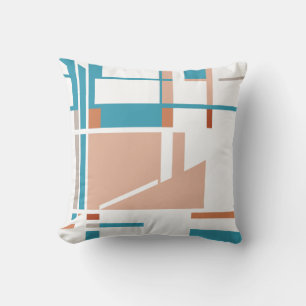 Geometrisch MCM-geïnspireerd Aqua Coral Rust Kussen