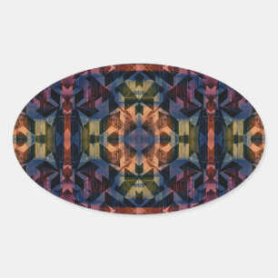 Geometrisch meer kleurenpatroon met bruine bloem ovale sticker