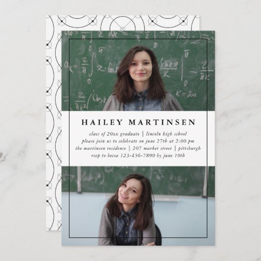 Geometrisch met Lijst Twee Fotoafstudeerfeest Kaart (Voorkant / Achterkant)