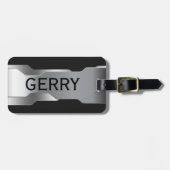 Geometrisch Metallic Zilver Roestvrij Staal Kijk Bagagelabel (Voorkant horizontaal)