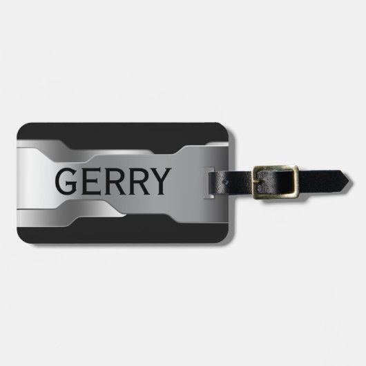 Geometrisch Metallic Zilver Roestvrij Staal Kijk Bagagelabel (Voorkant horizontaal)