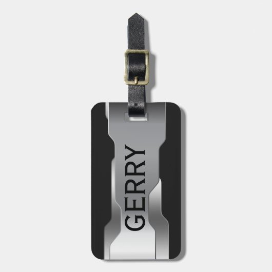 Geometrisch Metallic Zilver Roestvrij Staal Kijk Bagagelabel (Voorkant verticaal)