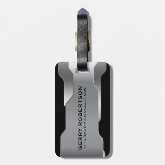 Geometrisch Metallic Zilver Roestvrij Staal Kijk Bagagelabel (Achterkant verticaal)