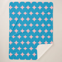 Geometrisch mid-century patroon in blauw en roze