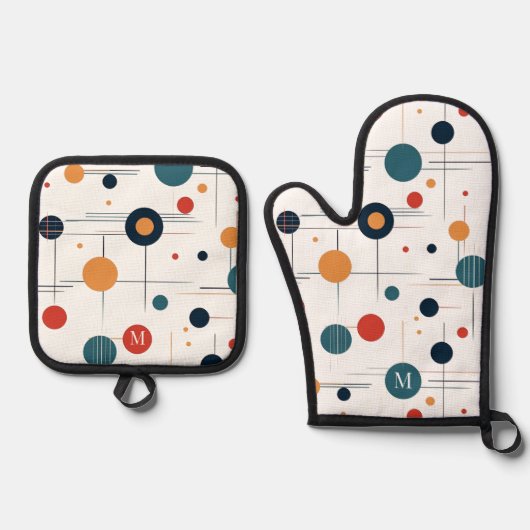Geometrisch middenpatroon ovenwant & pannenlap set (Voorkant)