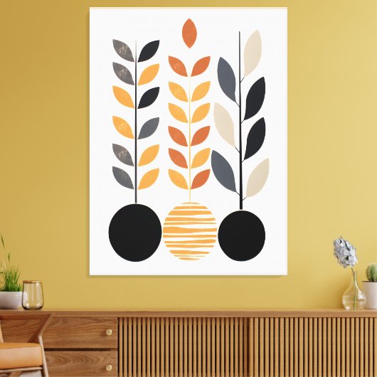 Geometrisch minimalisme: bladeren in Abstract Canvas Afdruk (Insitu (Woonkamer))