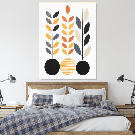Geometrisch minimalisme: bladeren in Abstract Canvas Afdruk (Insitu (Slaapkamer))