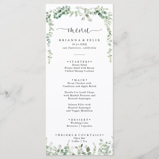 Geometrisch minimalistisch eucalyptus diner menu (Voorkant)