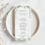 Geometrisch minimalistisch eucalyptus diner menu<br><div class="desc">Deze geometrisch minimalistische eucalyptus dinerkaart is perfect voor een moderne bruiloft. Het ontwerp is voorzien van waterverf handgetekende eucalyptustakken en -bladeren,  die geometrische lijsten versieren. Dit menu kan worden gebruikt voor een huwelijksreceptie,  repetitiediner,  vrijgezellenfeest of een evenement.</div>