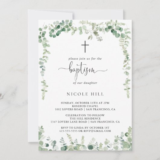 Geometrisch minimalistisch eucalyptus doopsel kaart (Voorkant)