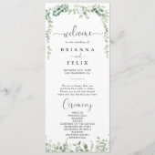 Geometrisch minimalistisch eucalyptus huwelijkspro programmakaart (Voorkant)