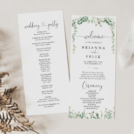 Geometrisch minimalistisch eucalyptus huwelijkspro programmakaart