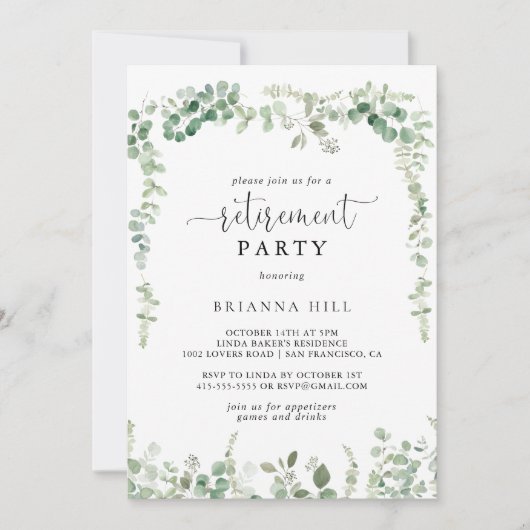 Geometrisch minimalistisch eucalyptus pensionering kaart (Voorkant)