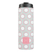Geometrisch Mint en Koraal Patroon en Monogram Thermosbeker (Voorkant)