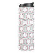 Geometrisch Mint en Koraal Patroon en Monogram Thermosbeker (Gedraaid links)