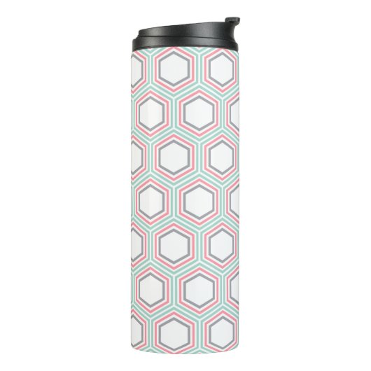 Geometrisch Mint en Koraal Patroon en Monogram Thermosbeker (Gedraaid links)