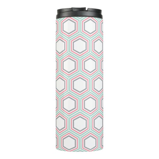 Geometrisch Mint en Koraal Patroon en Monogram Thermosbeker (Achterkant)