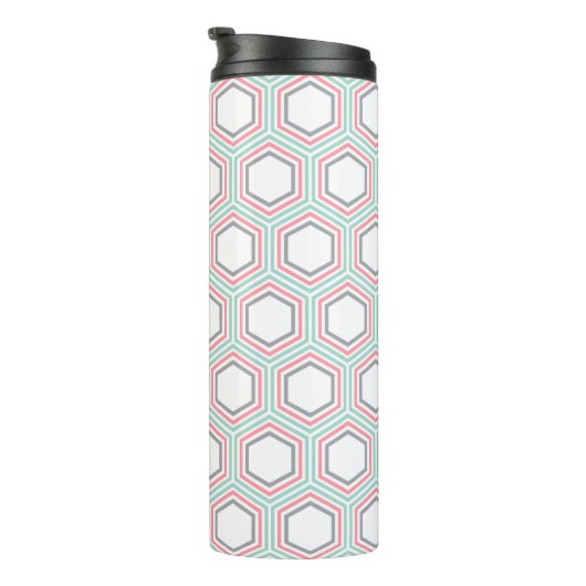Geometrisch Mint en Koraal Patroon en Monogram Thermosbeker (Geroteerd rechts)