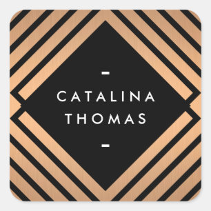 Geometrisch Mod Bold Zwart en Koperpatroon Vierkante Sticker