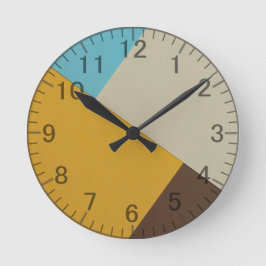 Geometrisch Modern Blauw, Mosterd, Bruine Retro Ronde Klok