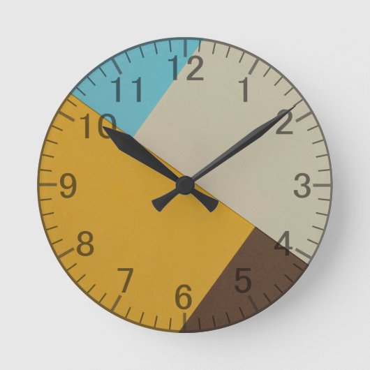 Geometrisch Modern Blauw, Mosterd, Bruine Retro Ronde Klok (Voorkant)