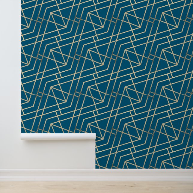 Geometrisch Modern Classy Chic Deco Gold & Turquoi Behang (Applicatie)