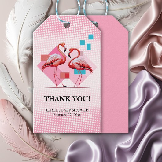 Geometrisch modern flamingo Baby shower Cadeaulabel