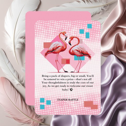 Geometrisch modern flamingo Baby shower Informatiekaartje